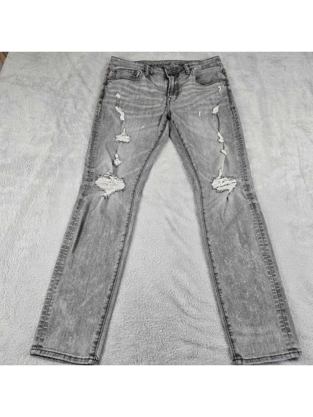 American Eagle Mens Jeans 34x32 Gray Distressed Ripped Stretch Denim